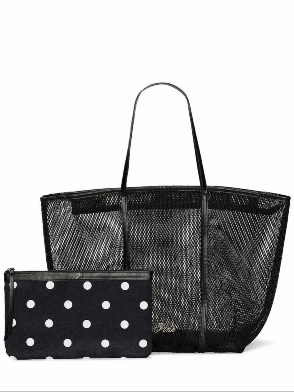 VS Pink Polka Dot Mesh Bag